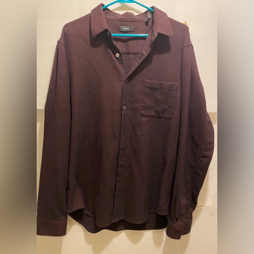 Theory Men's Deep Plum Button-Down Shirt Size XL Burgundy Long Sleeve